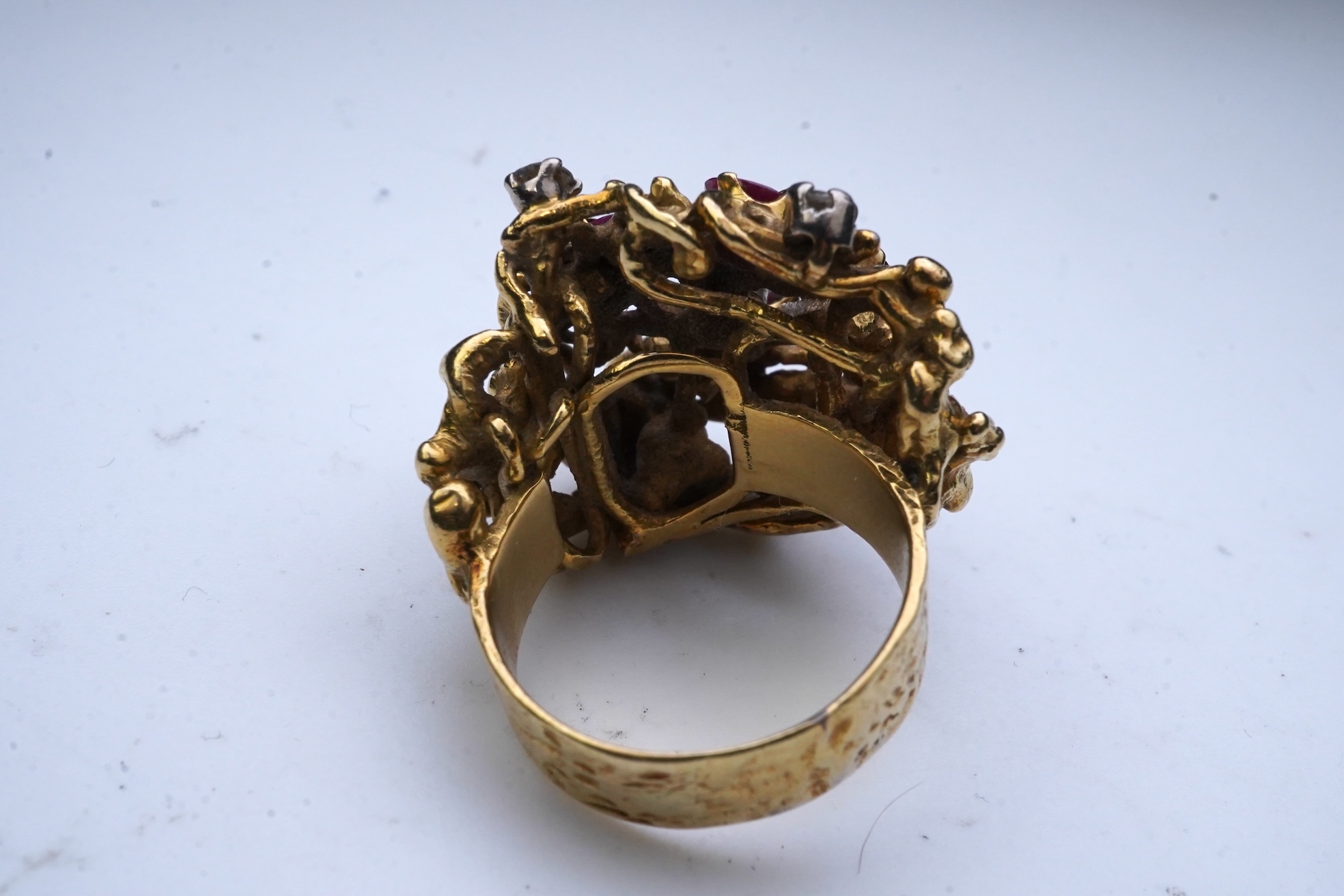 A ruby and diamond cocktail ring, 1970s